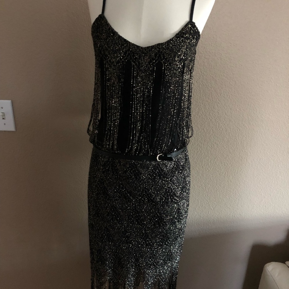 Guess Lurex Fringe Dress color: jet multi black